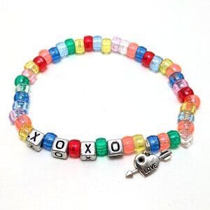 Handmade XOXO Heart Rainbow Beaded Bracelet Preppy Pastel Kawaii Vintage 90s